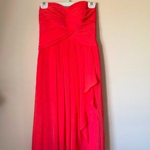 Strapless Crinkle Chiffon Dress with Cascade Skirt